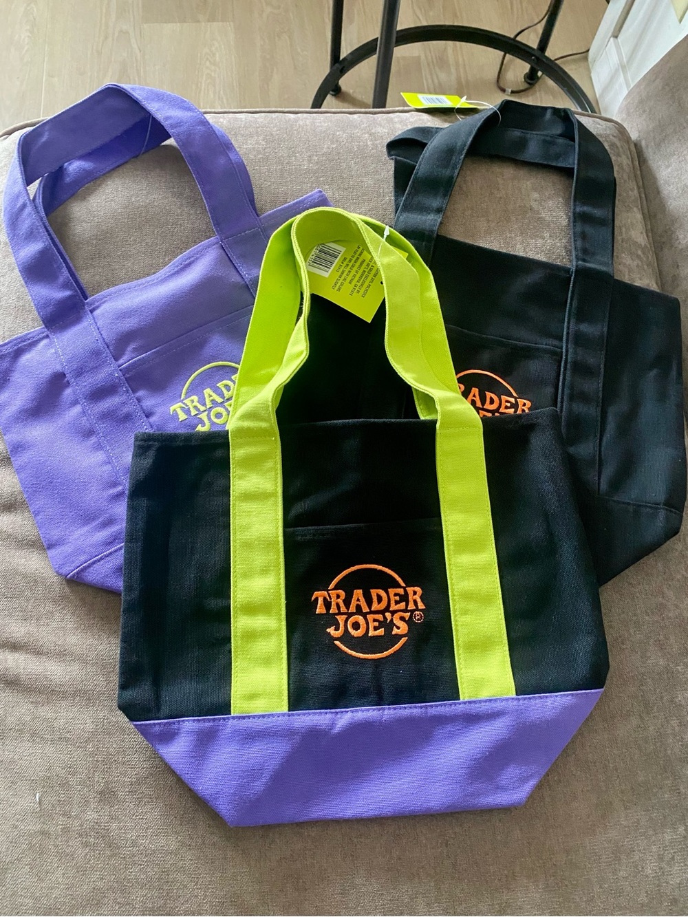 Trader Joe's Halloween Mini Canvas Tote Bags NWT Set of 3 Variety